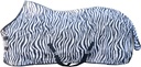 Couverture anti-mouches HKM Zebra sangles croisées, vue de profil sur le cheval