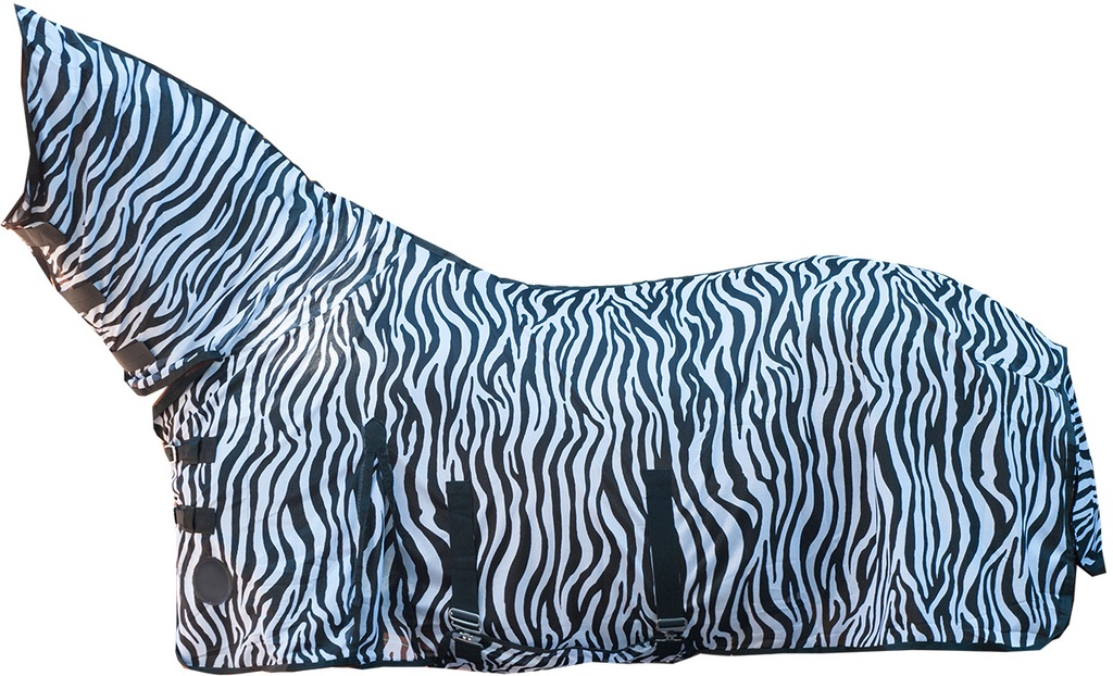Couverture et couvre-cou anti-mouches HKM Zebra, vue de profil sur le cheval