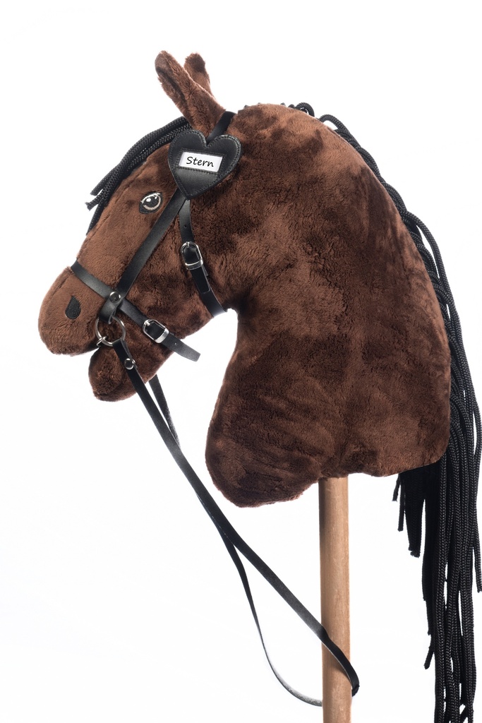 Etiquette de bridon HKM Hobby Horsing, détail du cuir véritable