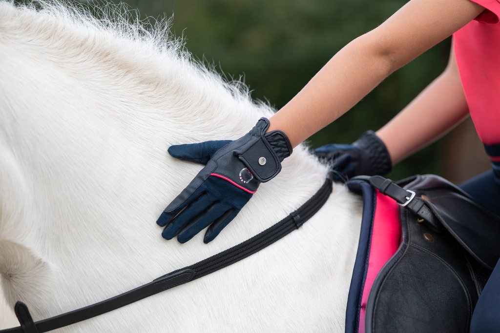 Gants enfants HKM Kids Aymee, détail du renforcement de rênes