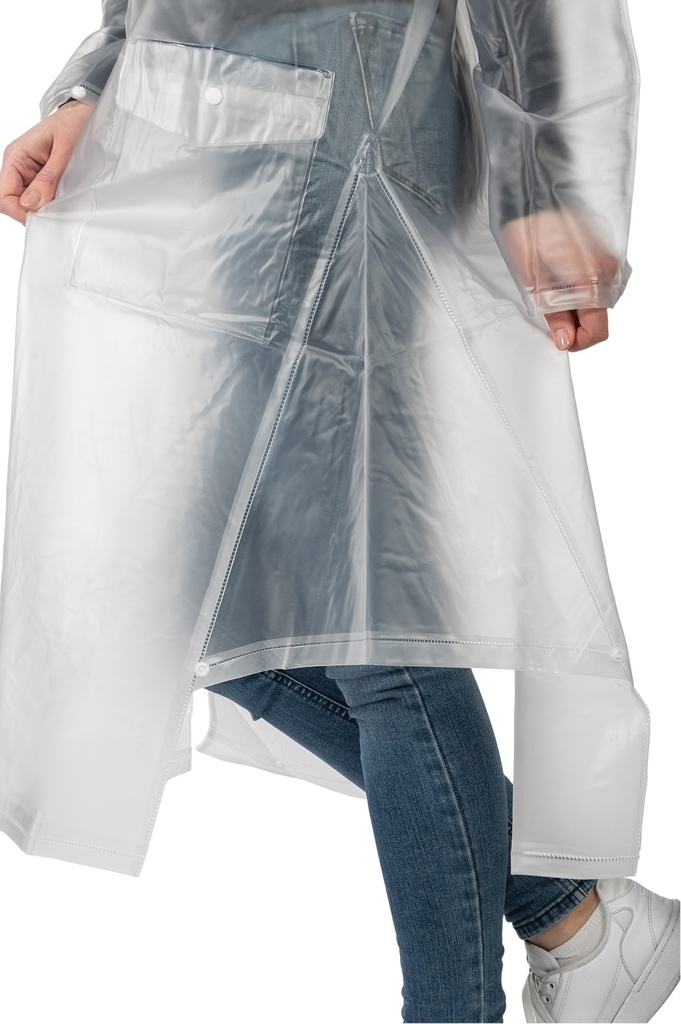 Imperméable transparent HKM fente de dos, détail de la fente