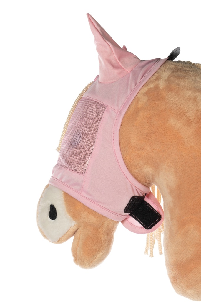 Masque anti-mouches HKM Kids Hobby Horsing, en utilisation avec le cheval jouet
