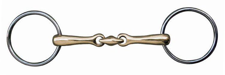 Mors HKM double brisure 16 mm maillechort anneaux inox, vue d'ensemble