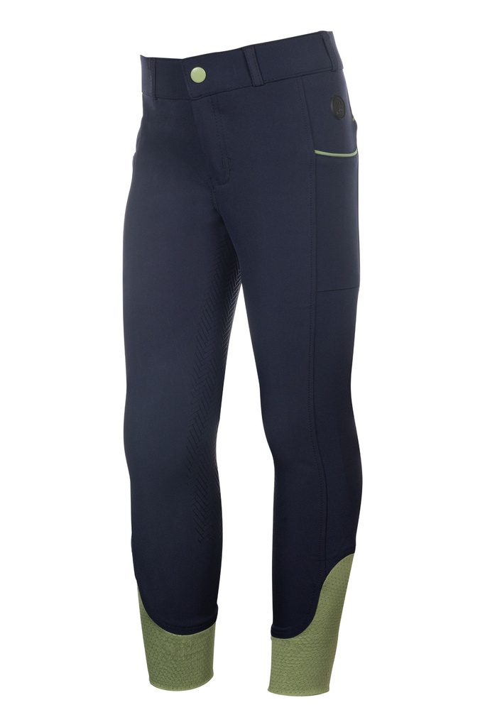 Pantalon HKM Kids Claire fond silicone, détail du passepoil contrasté