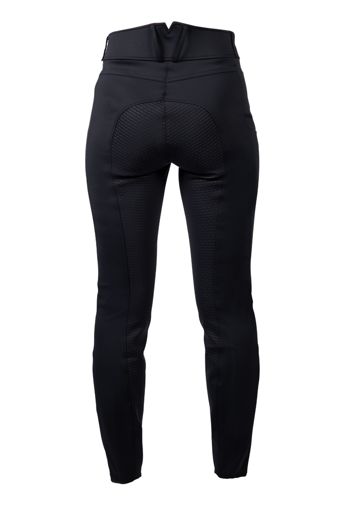 Pantalon HKM Pearl City fond silicone, détail du tricot côtelé