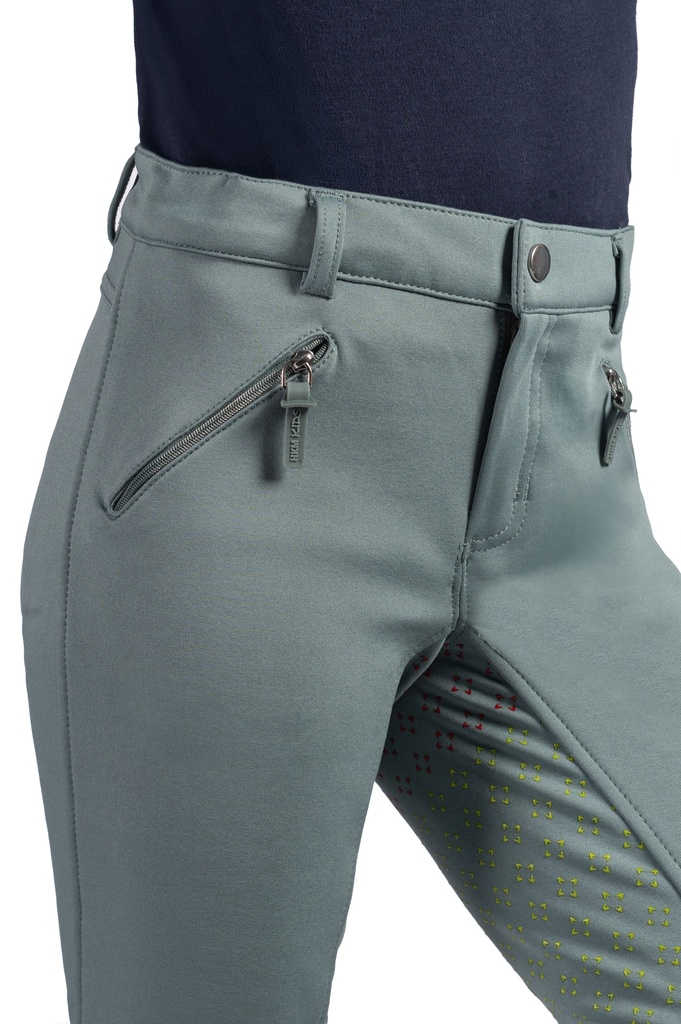 Pantalon HKM Kids Mia fond silicone, porté en selle
