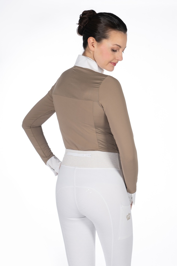 Polo de concours HKM Virginia manches longues, détail de la patte de boutonnage
