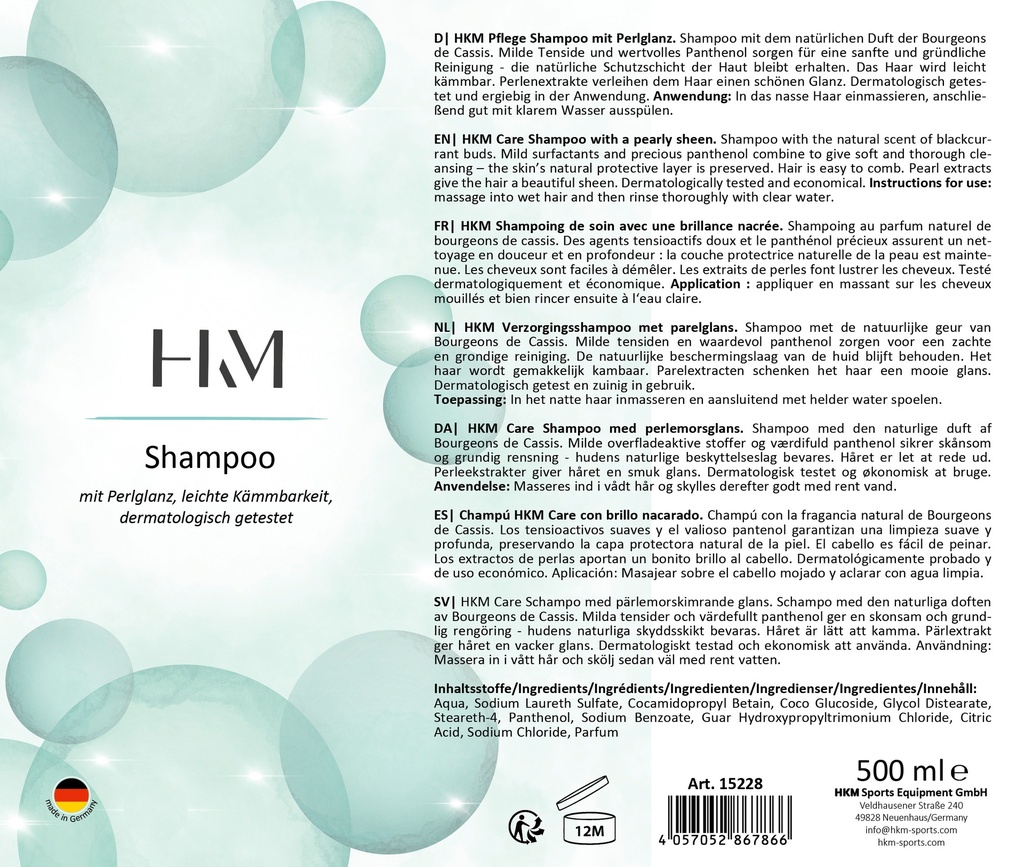 Shampooing HKM 500 ml, utilisé lors du pansage