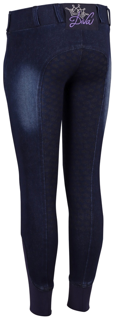 Culotte Equitights Denim Diva Violet Full Grip, autre angle du produit laissant voir sa fabrication et son coloris