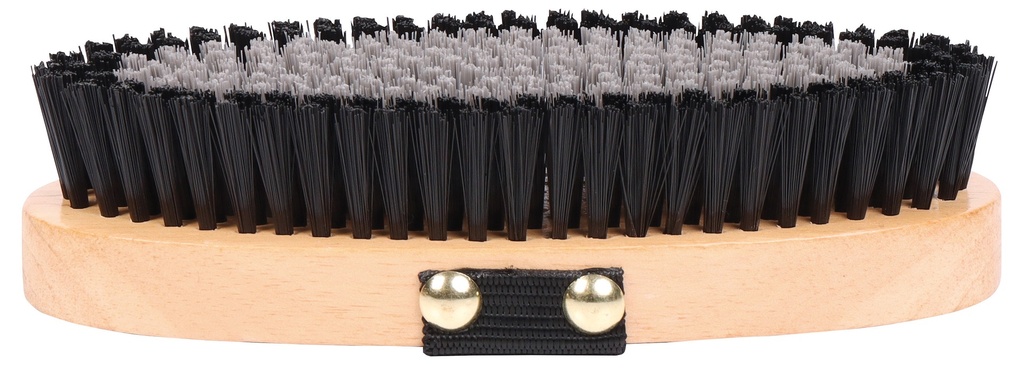 Brosse douce bicolore, vue complementaire mettant en evidence les finitions et les coutures du produit