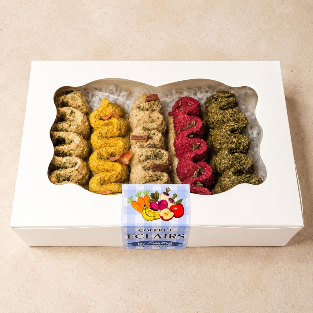 Coffret 5 Eclairs Découverte, coffret bio EquiNatBio, gros plan sur la texture et les ingrédients