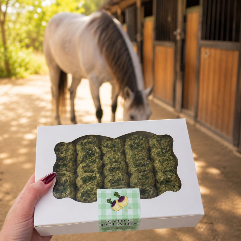 Coffret 5 Eclairs Surpoids, coffret bio EquiNatBio, vue du produit sous emballage
