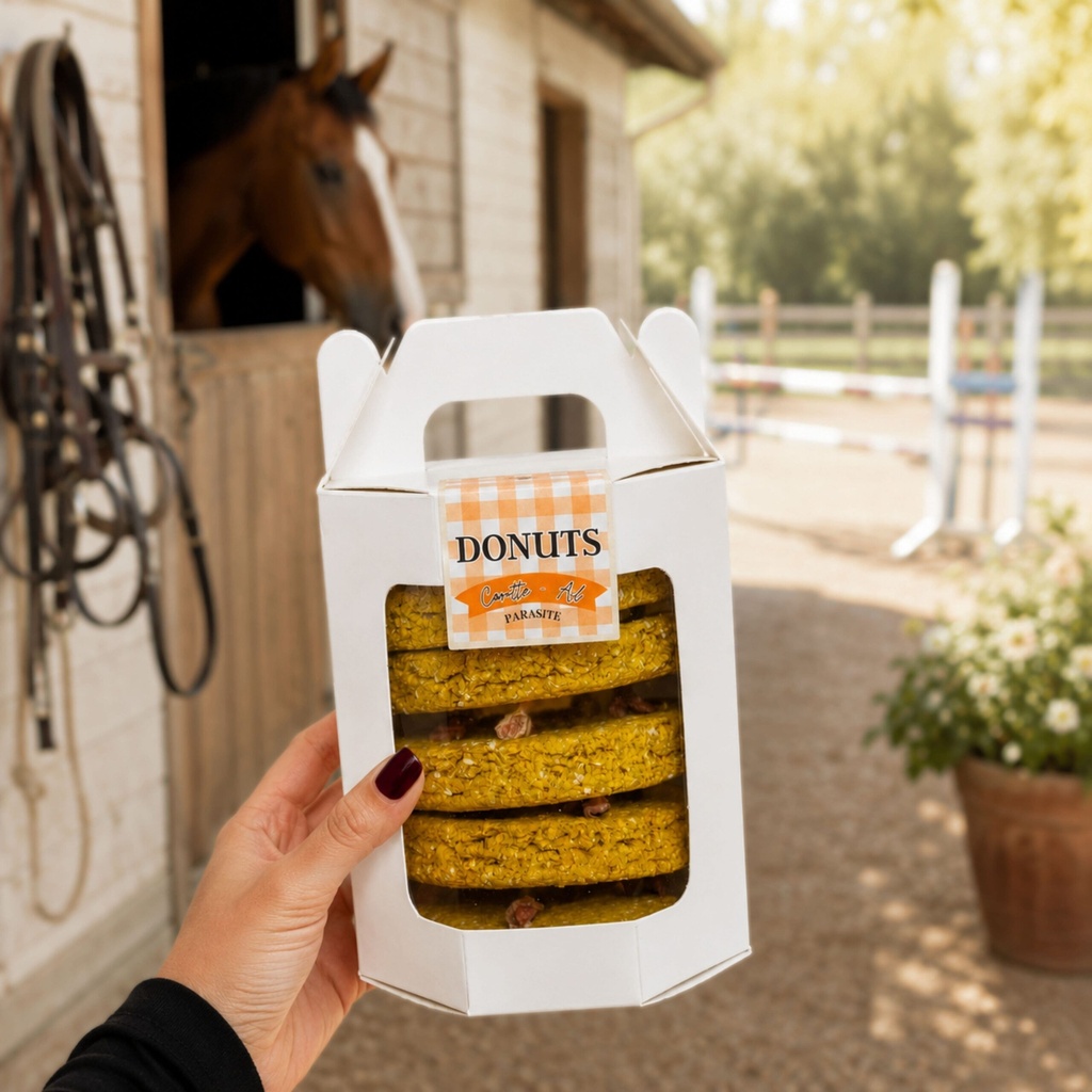 Coffret 5 Donuts Parasites, coffret bio EquiNatBio, vue du produit sous emballage