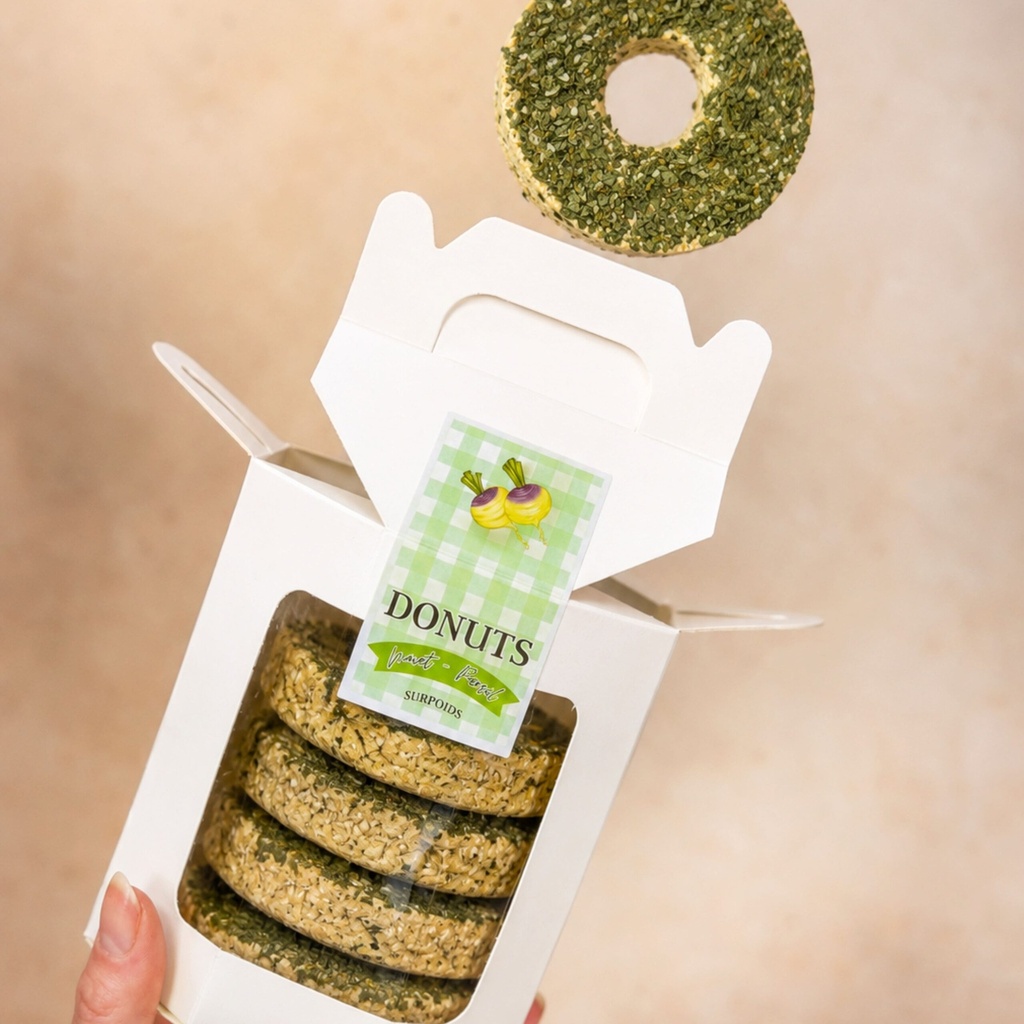 Coffret 5 Donuts Surpoids, coffret bio EquiNatBio, gros plan sur la texture et les ingrédients