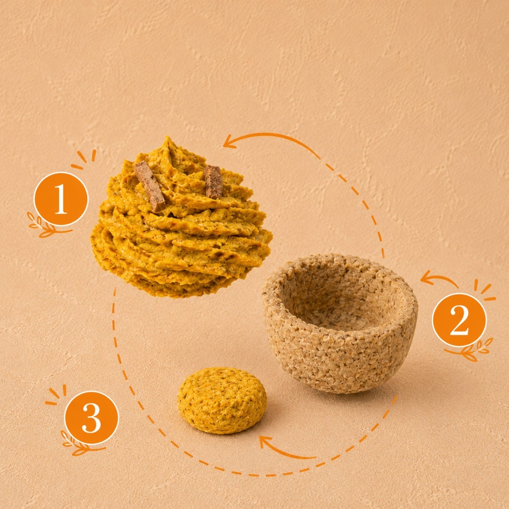 CUPCAKEBIO-PARASITES, cupcake bio EquiNatBio, gros plan sur la texture et les ingrédients
