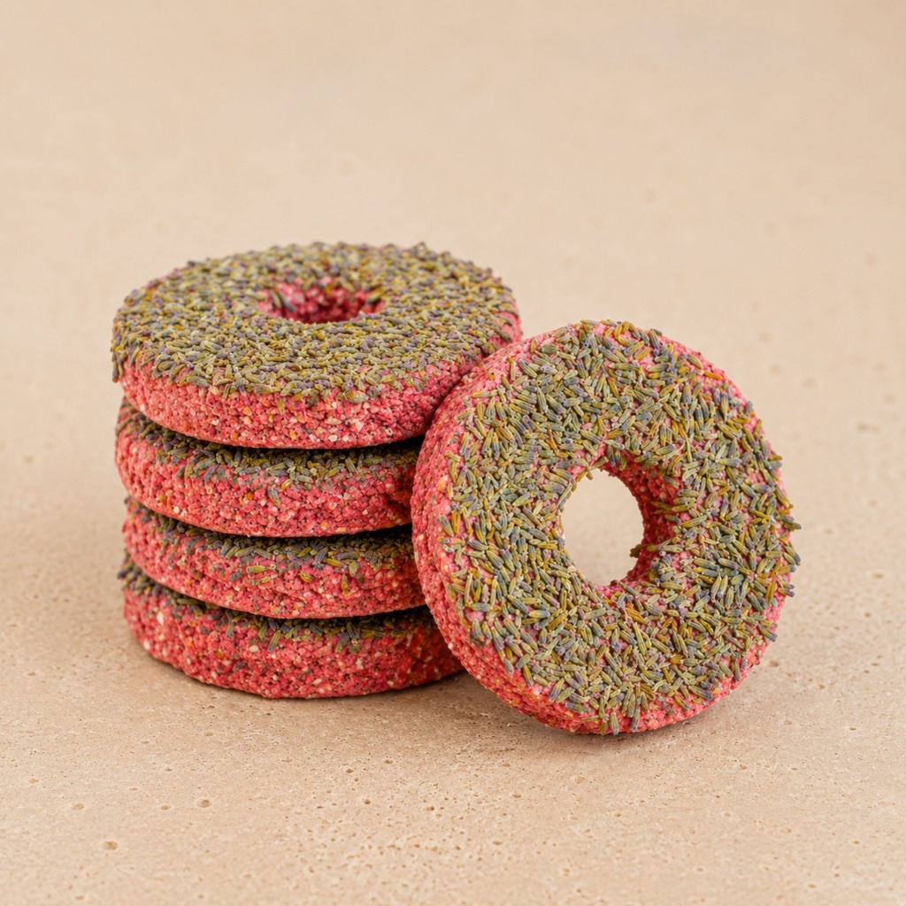 DONUTBIO-SÉRÉNITÉ, donut bio EquiNatBio, gros plan sur la texture et les ingrédients