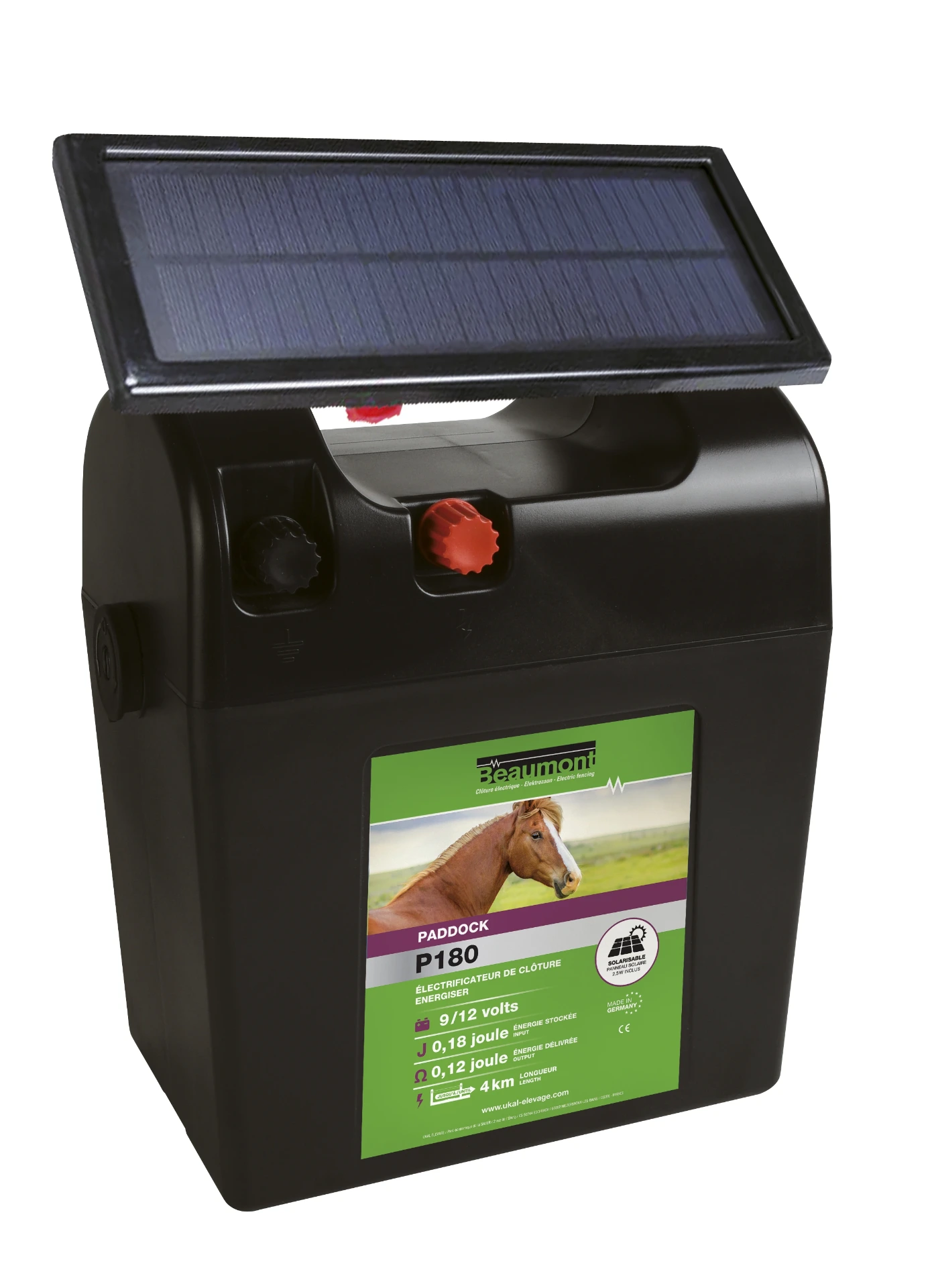 Poste à pile BEAUMONT - Paddock P180 + panneau solaire 2,5 W