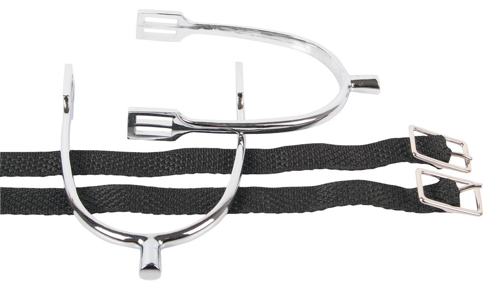 [43202005H30] Éperons à tige chromé avec lanières nylon (30mm, Adulte homme)