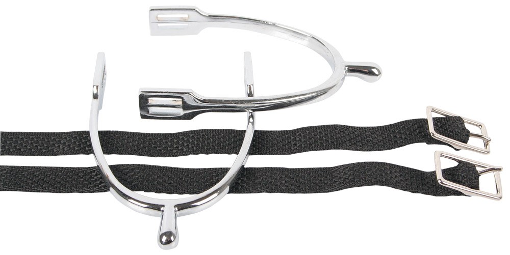 [43202003H30] Éperons bouton chromé avec lanières nylon (30mm, Adulte homme)