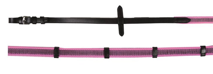 Reins, interwoven with rubber -Colour- (Poney, Noir/fuchia)