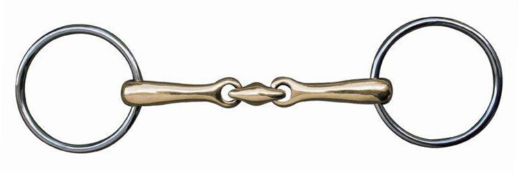 Mors double brisure 16 mm maillechort anneaux inox