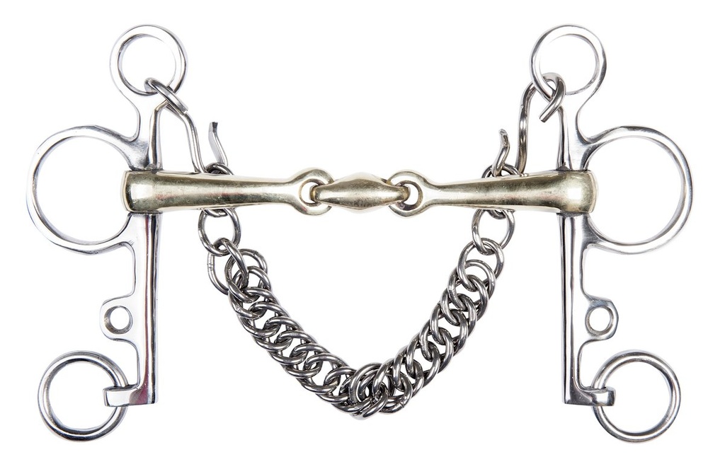 Pelham en maillechort, 16 mm, chaîne 7 cm (40 mm/115 mm large)