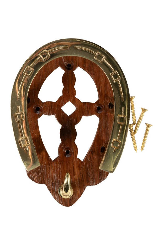 [151748194] Porte-brides -fer à cheval- en bois et laiton