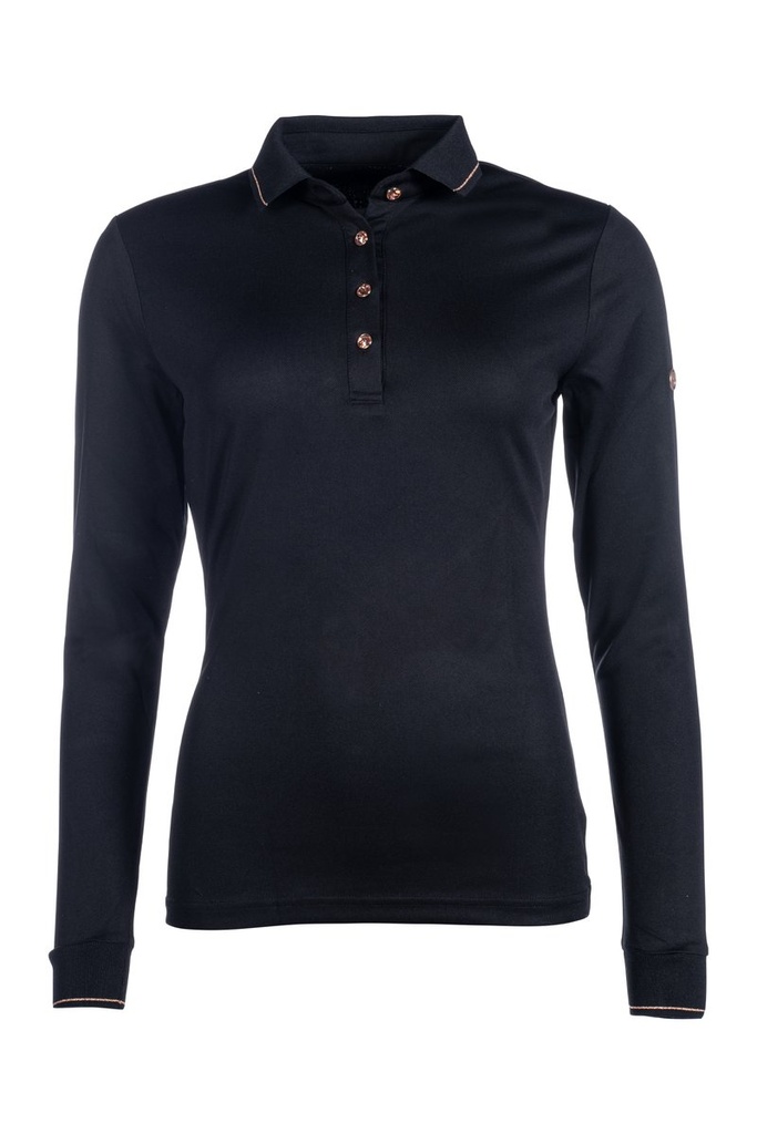 [132959178.0113] Polo -Rosegold Glamour- Style, manches longues (XS, Noir/or rose)