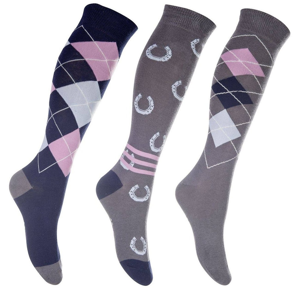 Riding socks -Cardiff- set of 3 (35-38, Gris/bleu)