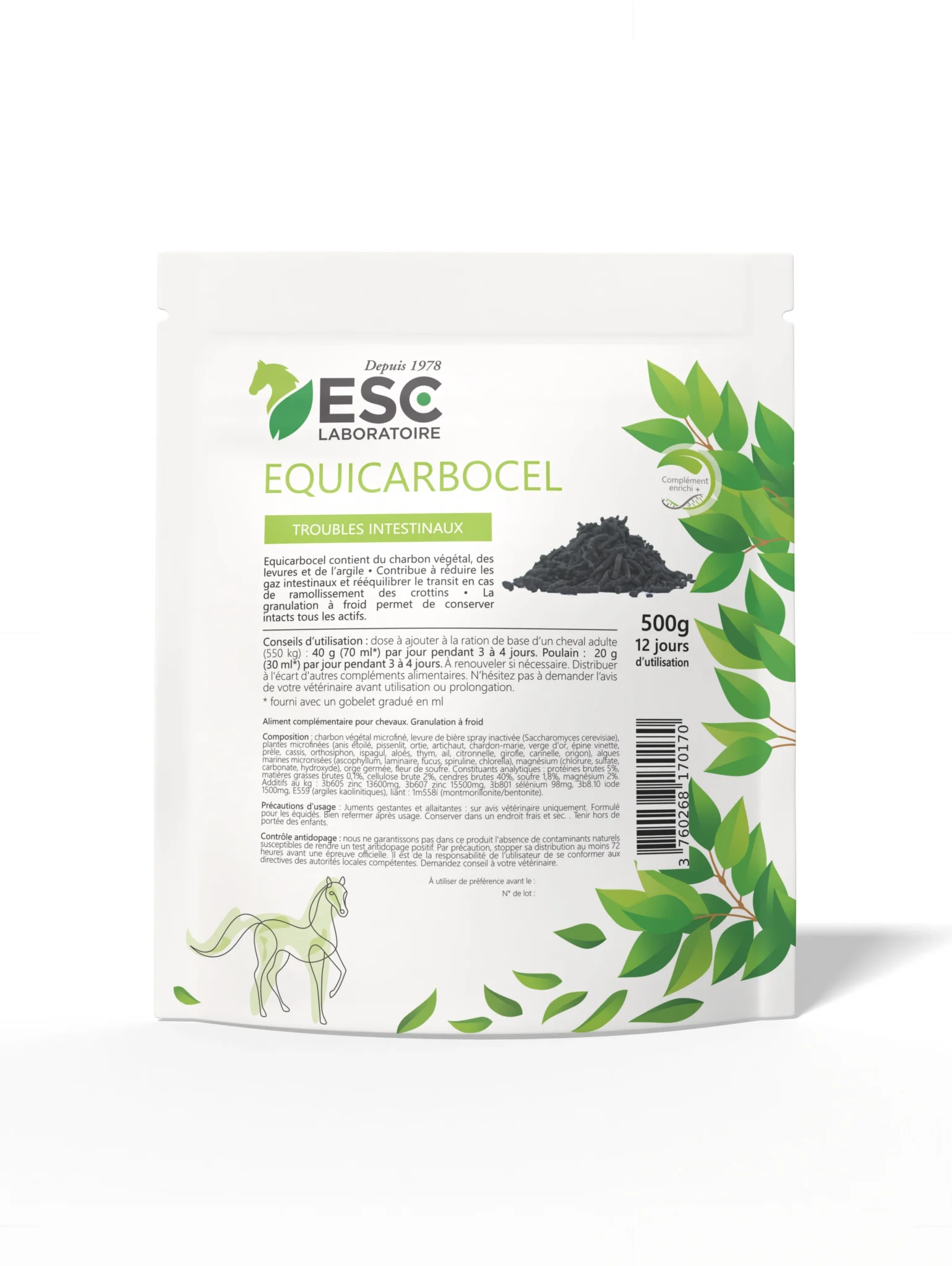 EQUICARBOCEL – Troubles intestinaux cheval – Complément enrichi à base de charbon végétal