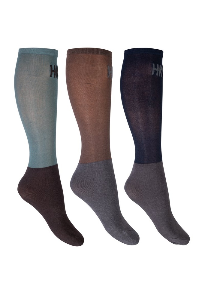Chaussettes -Microcotton Colour- lot de 3 (Marronnfoncé/vert, 32/34)