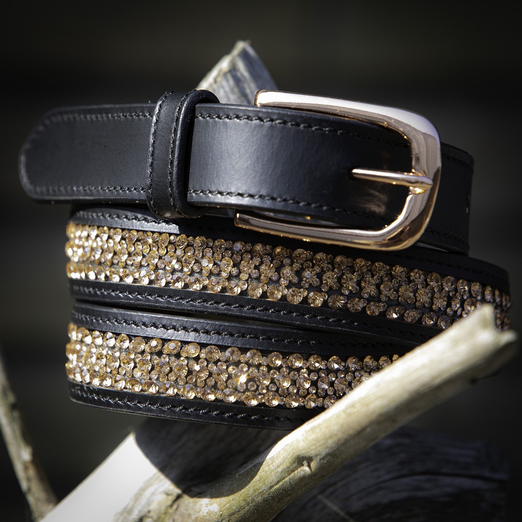 Ceintures cuir Crystal (Noir/or Rose, 75cm)