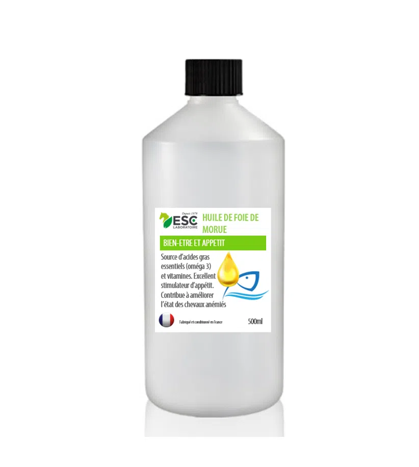 HUILE DE FOIE DE MORUE – Fortifiant pour cheval – Vitamines A et D